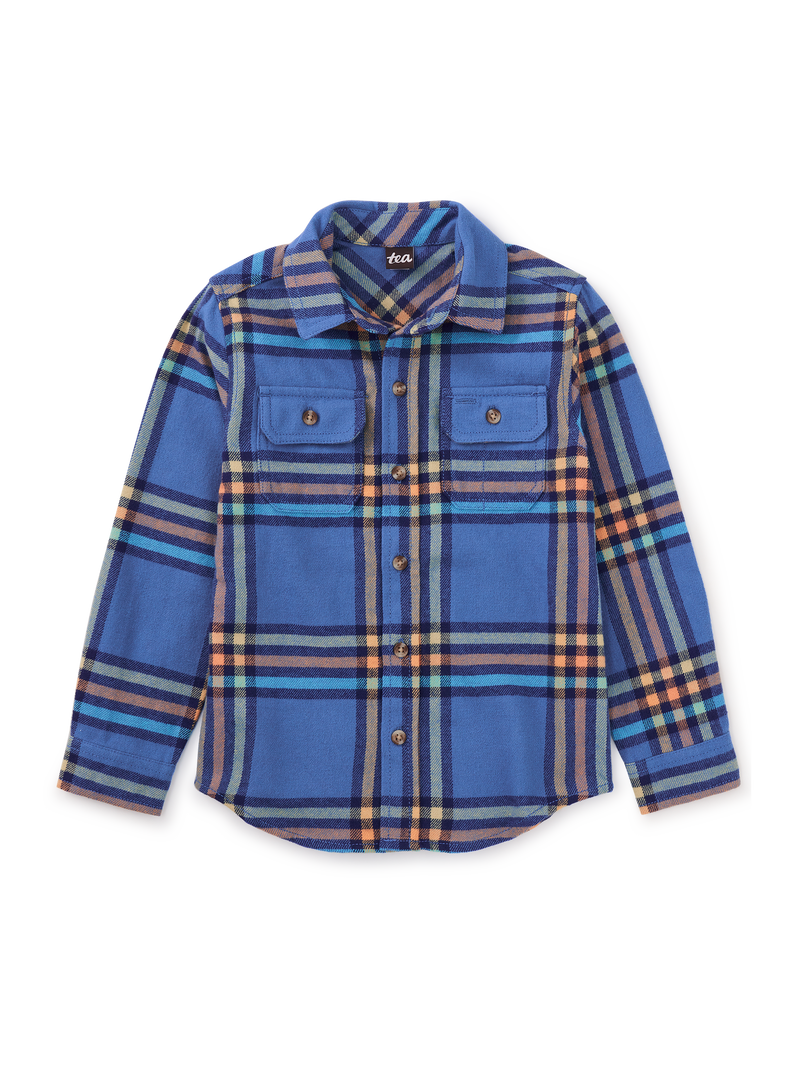 Flannel Button Up Shirt in Bleu Plaid - View 1