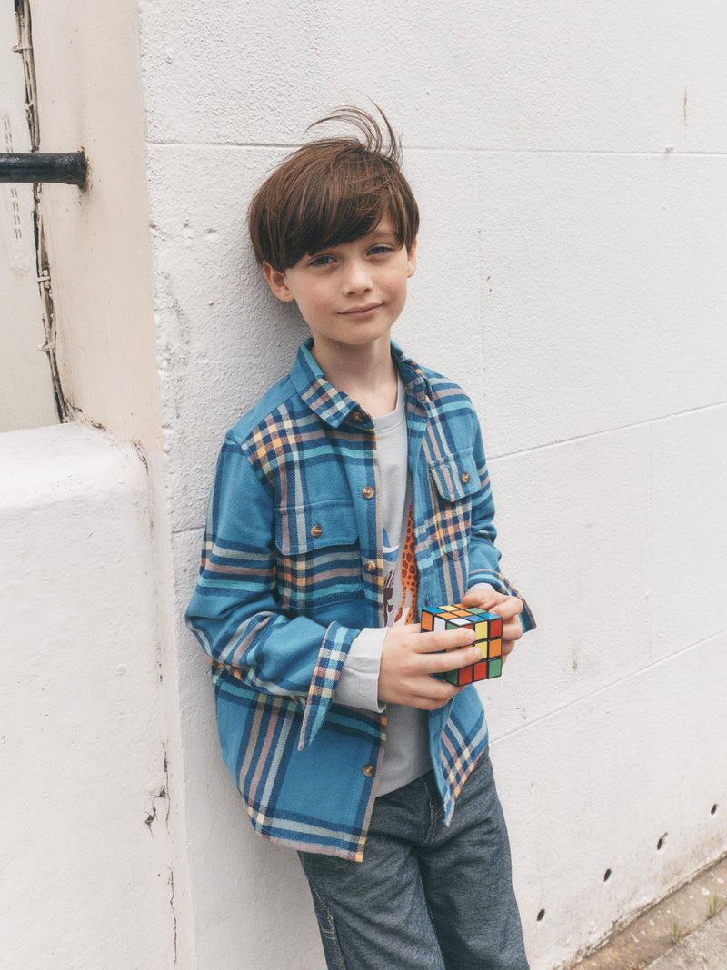 Flannel Button Up Shirt in Bleu Plaid - View 2