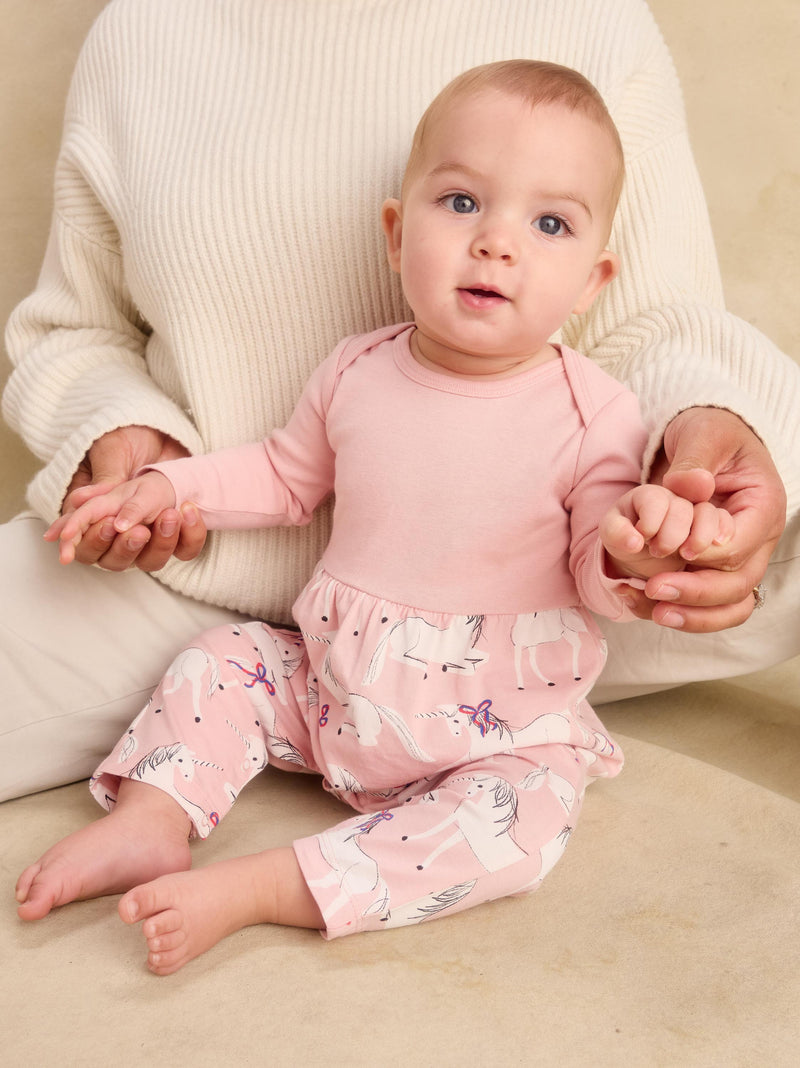 Print Mix Baby Romper in Royal Meadow Unicorns - View 2