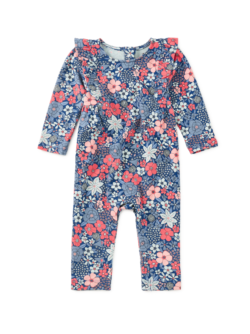 Ruffle Shoulder Baby Romper in Chelsea Garden Floral - View 1