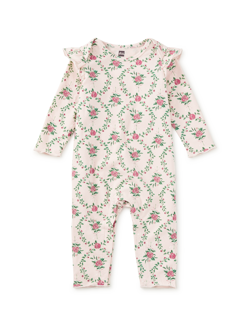 Ruffle Shoulder Baby Romper in Wallpaper Floral - View 1