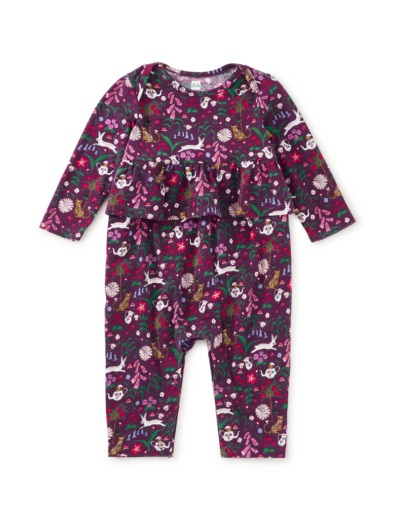 Pretty Peplum Baby Romper in Tea Party Floral - View 1