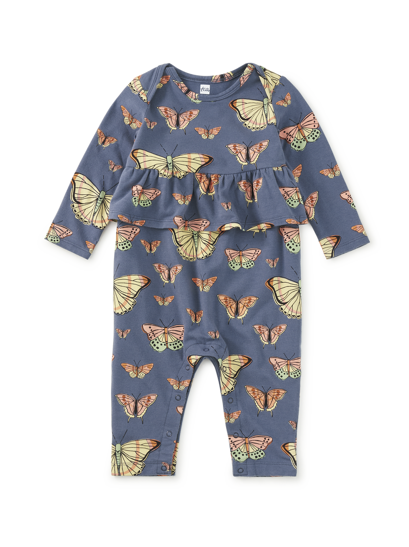 Pretty Peplum Baby Romper in Skyfield Butterflies - View 1