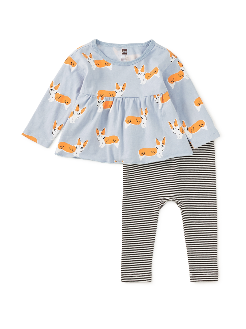 Peplum Two Piece Baby Set in Cutie Corgis - View 1