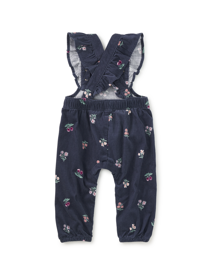 Corduroy Ruffle Baby Overalls in Midnight Posy - View 2