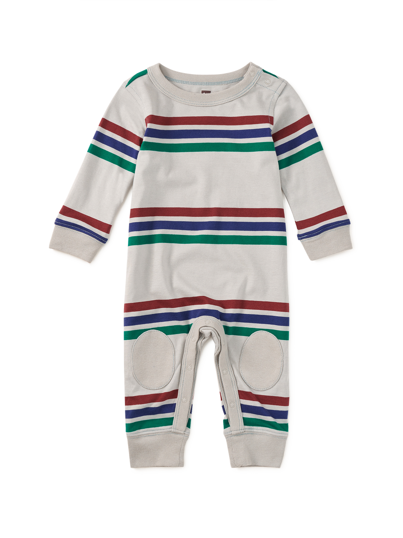 Stripe Knee Patch Baby Romper in Mica - View 1