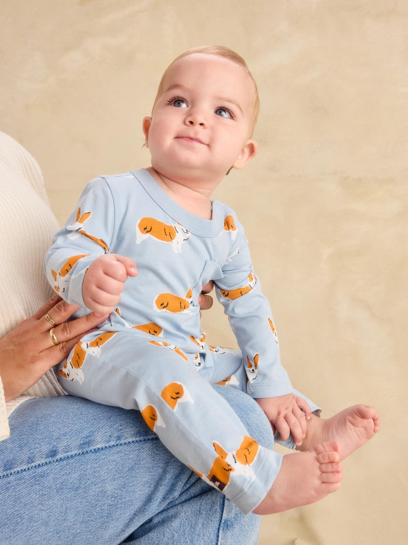 Long Sleeve Pocket Baby Romper in Cutie Corgis - View 2
