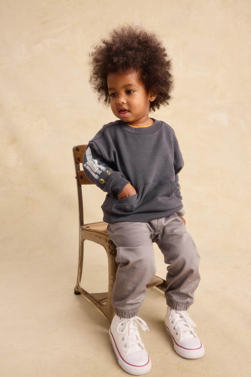Woven Baby Joggers in Graphite - View 2