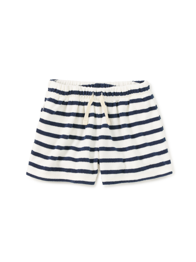 Terrycloth Stripe Shorts in Naval Blue - View 1