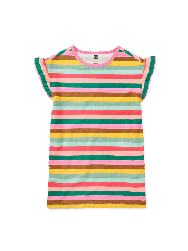 Flutter Sleeve Shift Dress in San Sebastian Stripe - View 1