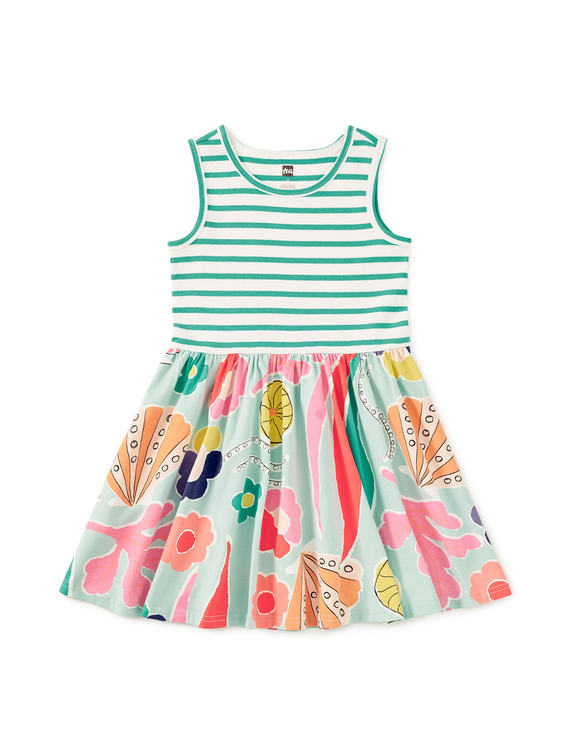 Print Mix Tank Skirted Dress in Sea Floral - View 1