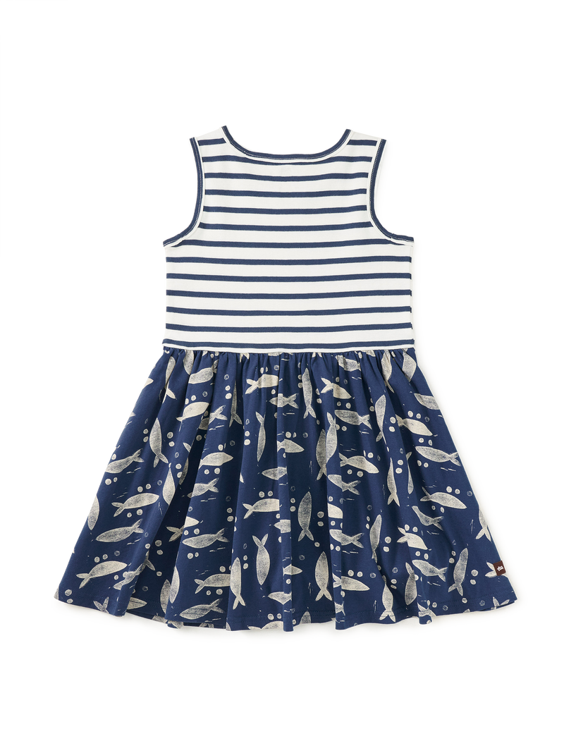 Print Mix Tank Skirted Dress in Blockprint Sardines - View 2