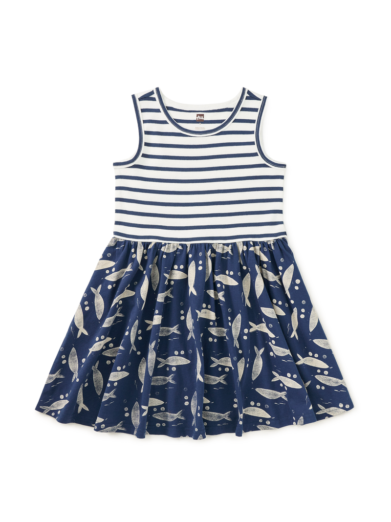 Print Mix Tank Skirted Dress in Blockprint Sardines - View 1