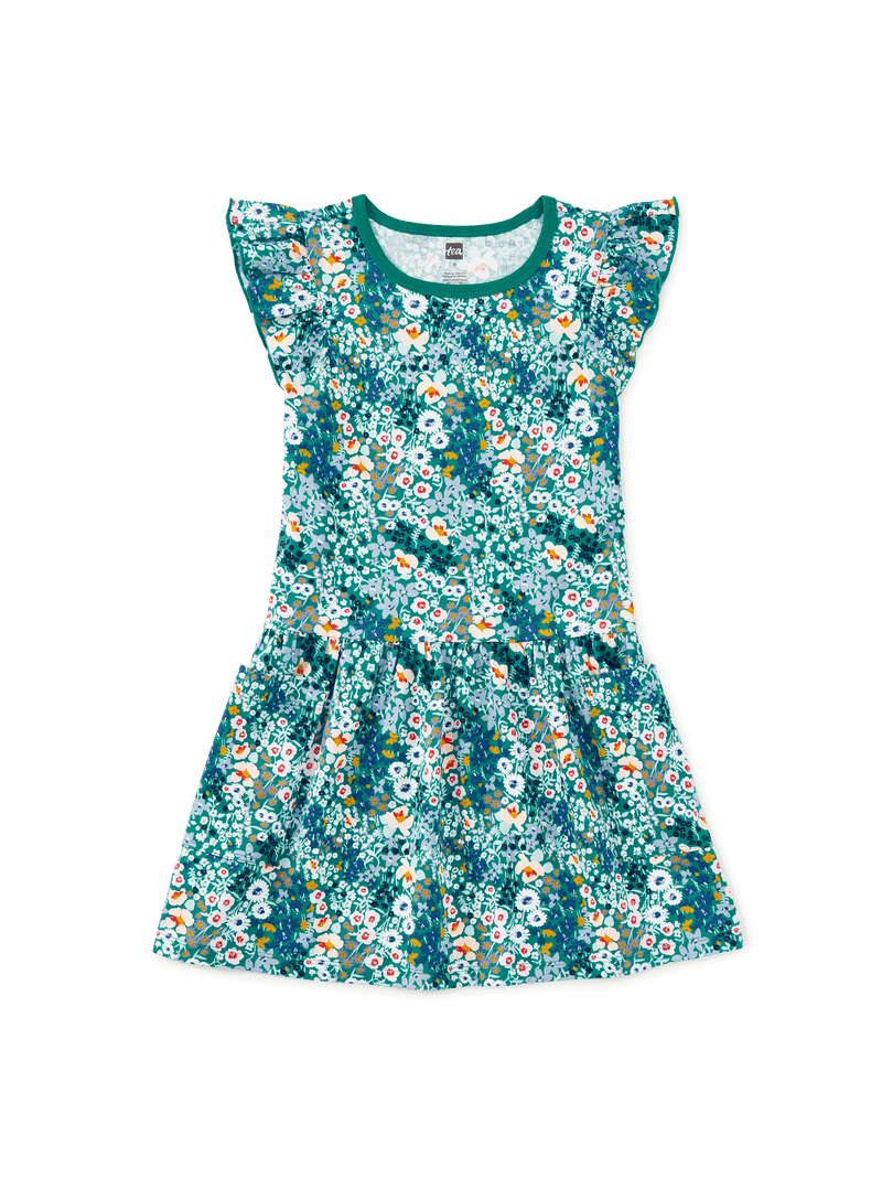 Flutter Sleeve Pocket Dress in Garden Greens - View 1