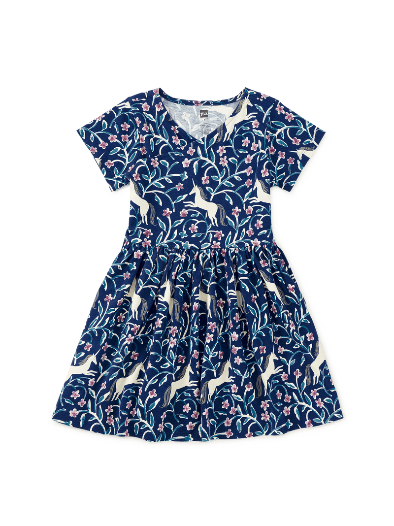 Short Sleeve Wrap Neck Dress in Unicorn Tile - View 1