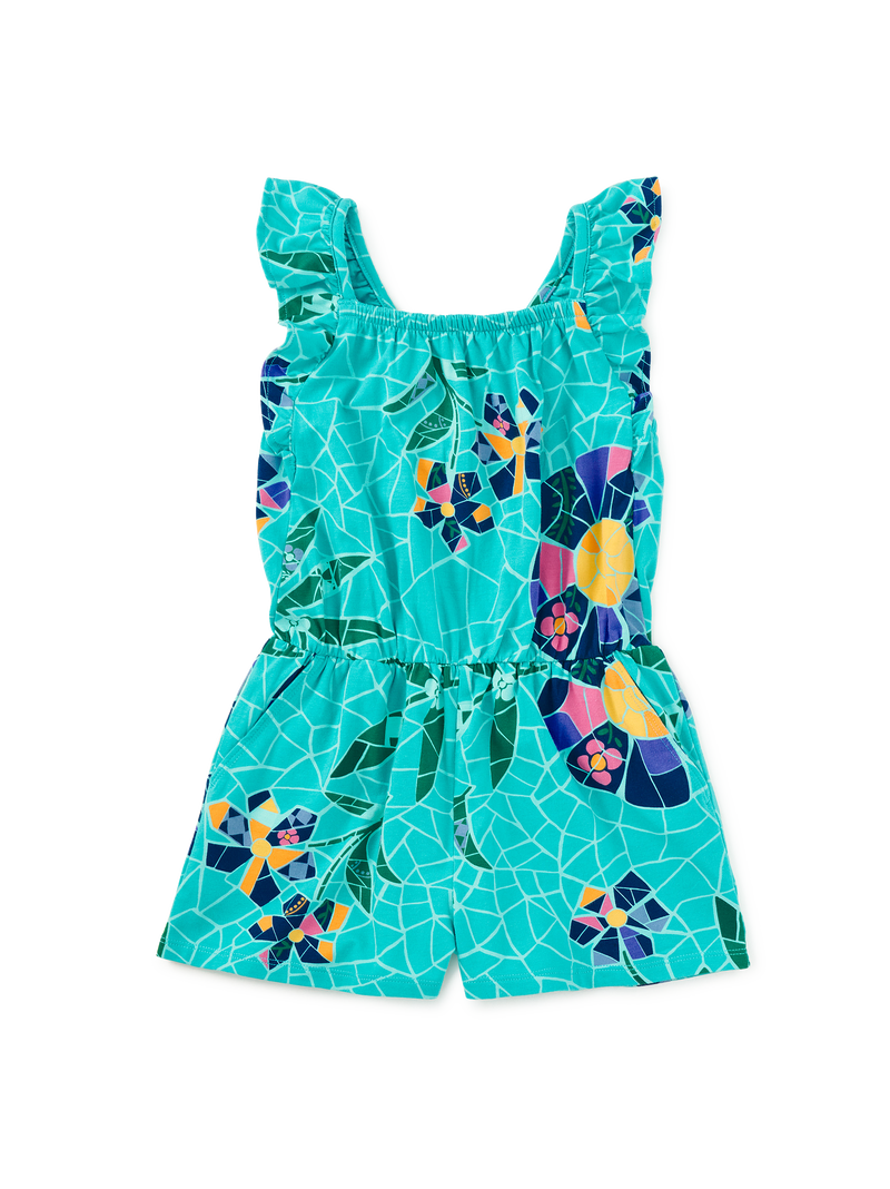 Ruffle Strap Romper in Mosaic Floral - View 1