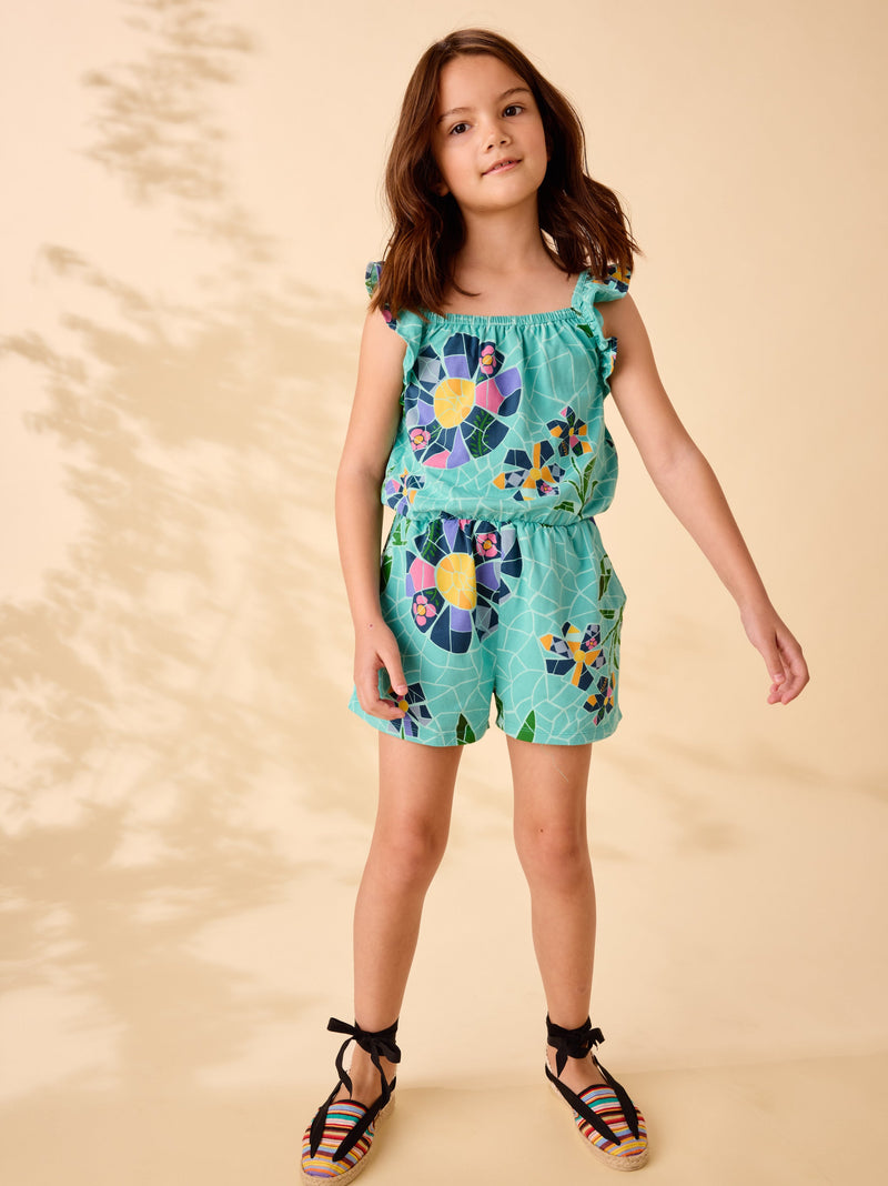 Ruffle Strap Romper in Mosaic Floral - View 2