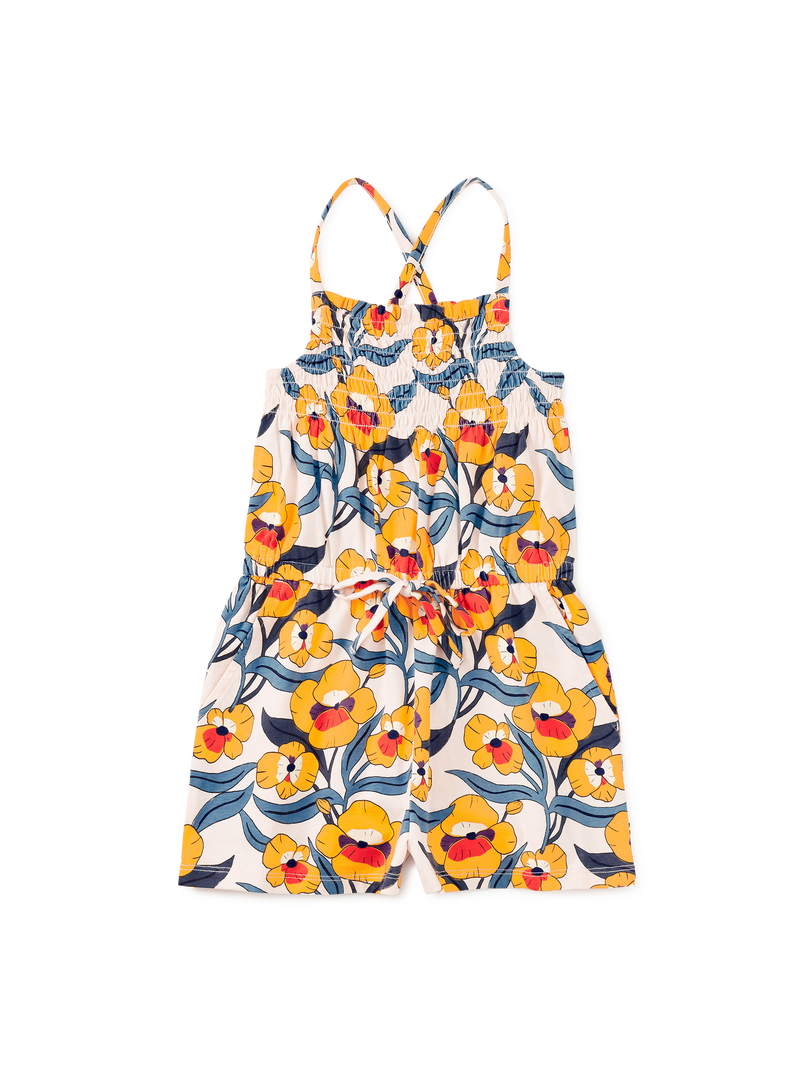 Smocked Strappy Romper in Nouveau Poppy - View 1