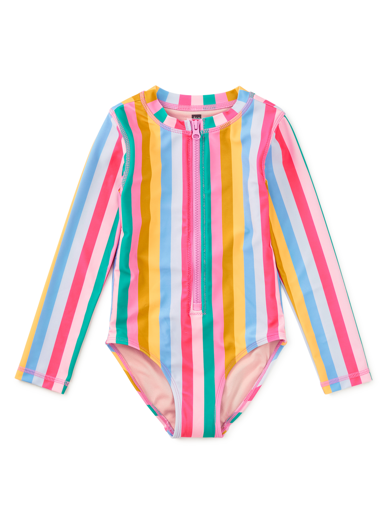 Long Sleeve One-Piece Swimsuit in San Sebastian Stripe - View 1