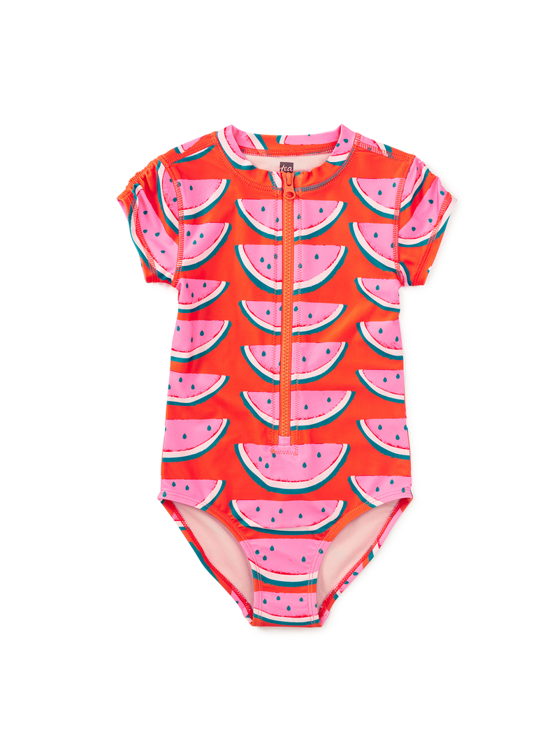 Rash Guard One-Piece Swimsuit in Watermelon Slices - View 1