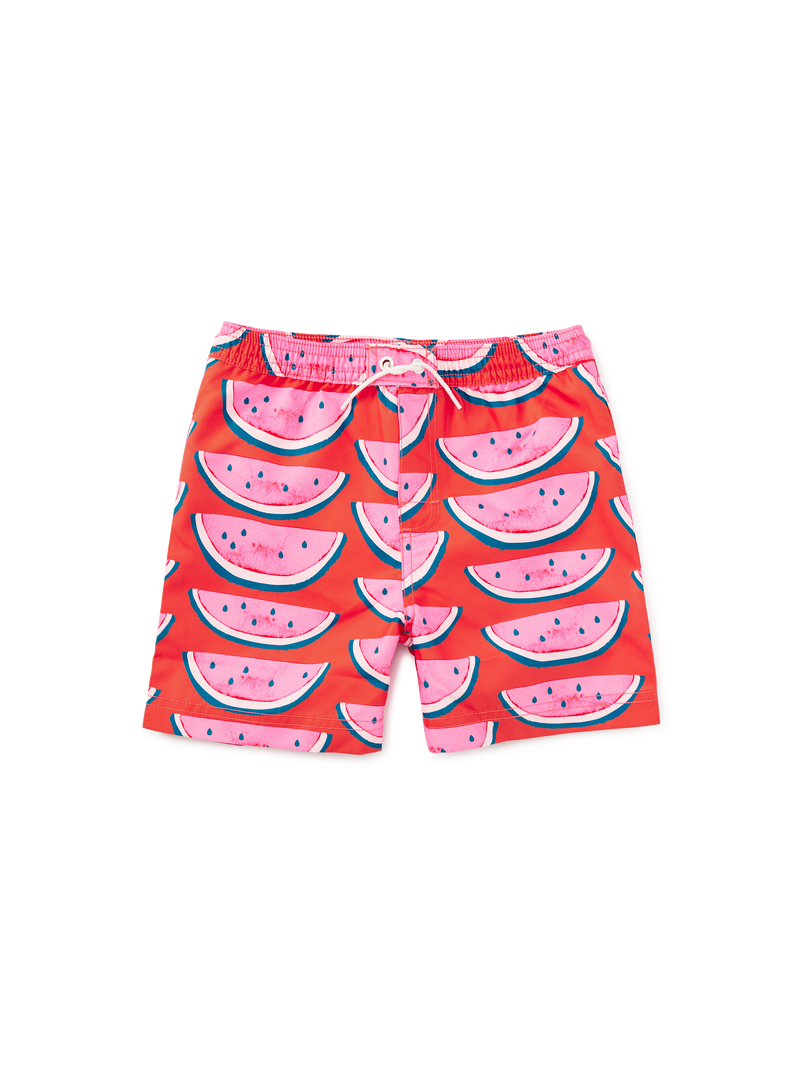 Mid-Length Swim Trunks in Watermelon Slices - View 1