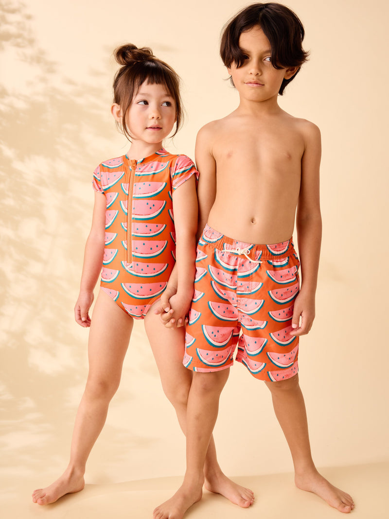 Mid-Length Swim Trunks in Watermelon Slices - View 2