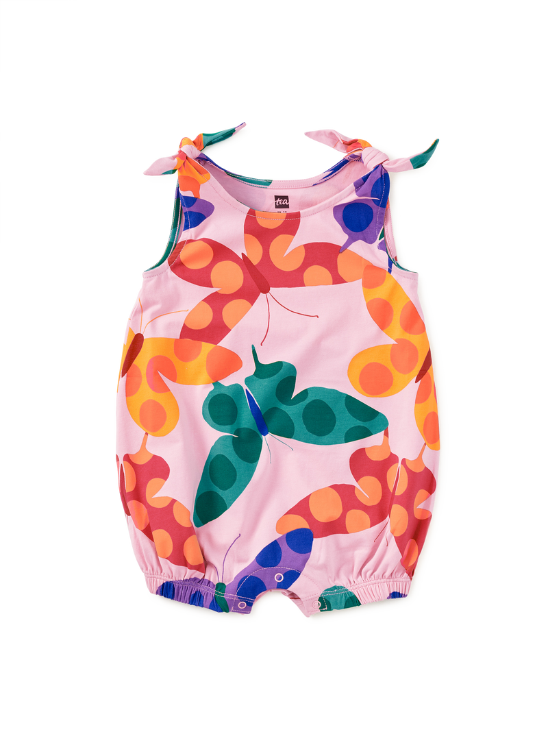 Tie Shoulder Baby Romper in Butterfly Spot - View 1
