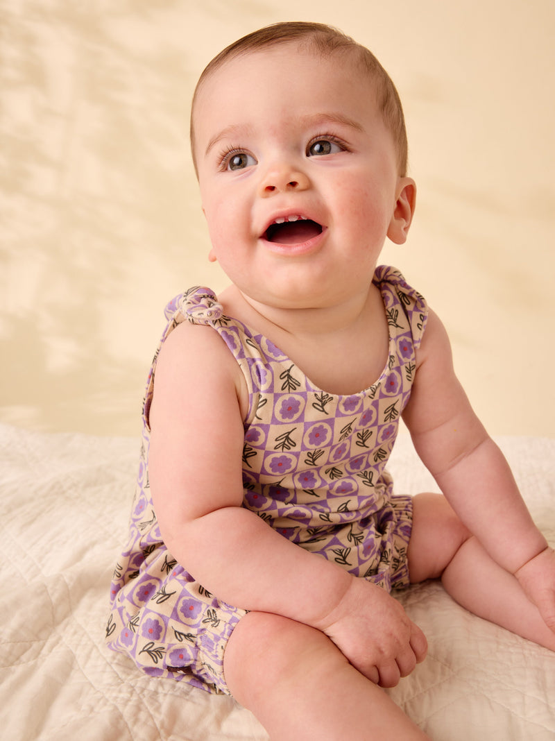 Tie Shoulder Baby Romper in Tile Floral - View 2