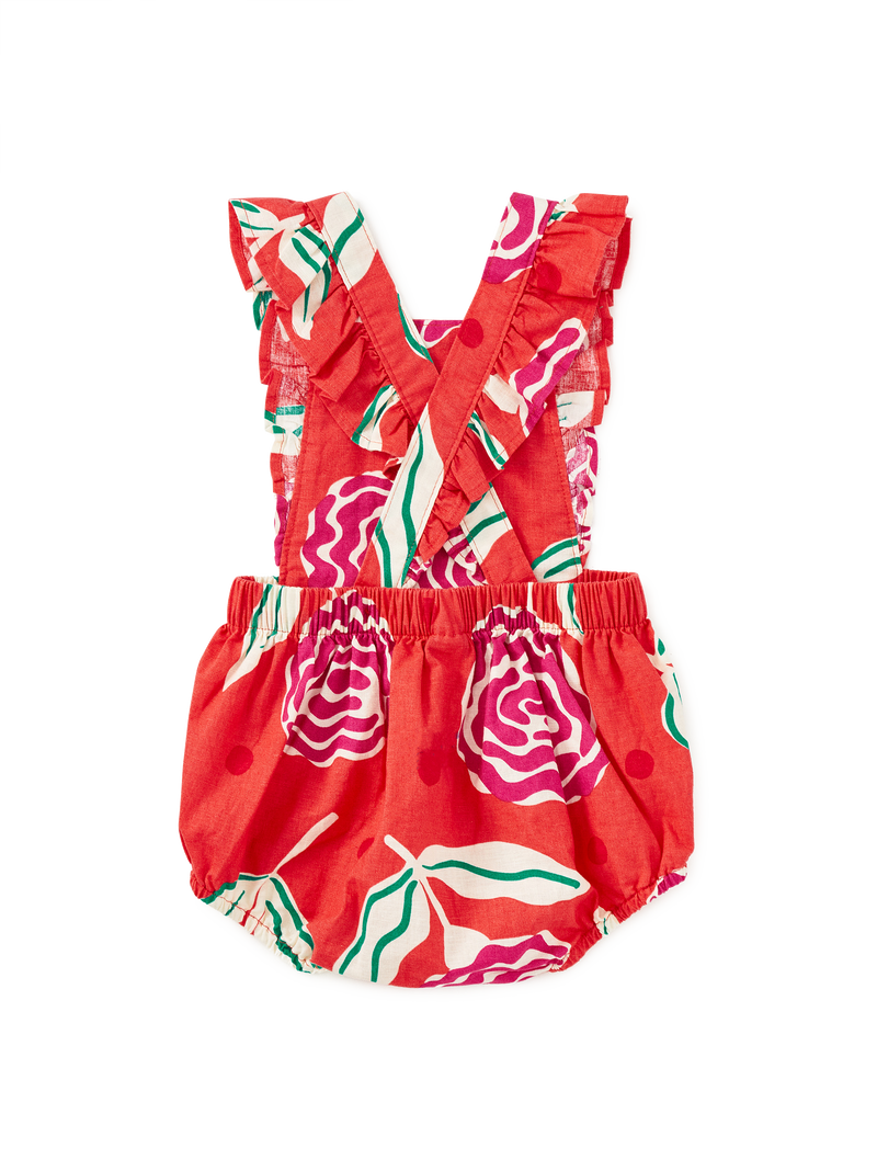 Ruffle Bubble Baby Romper in Flamenco Carnation - View 2