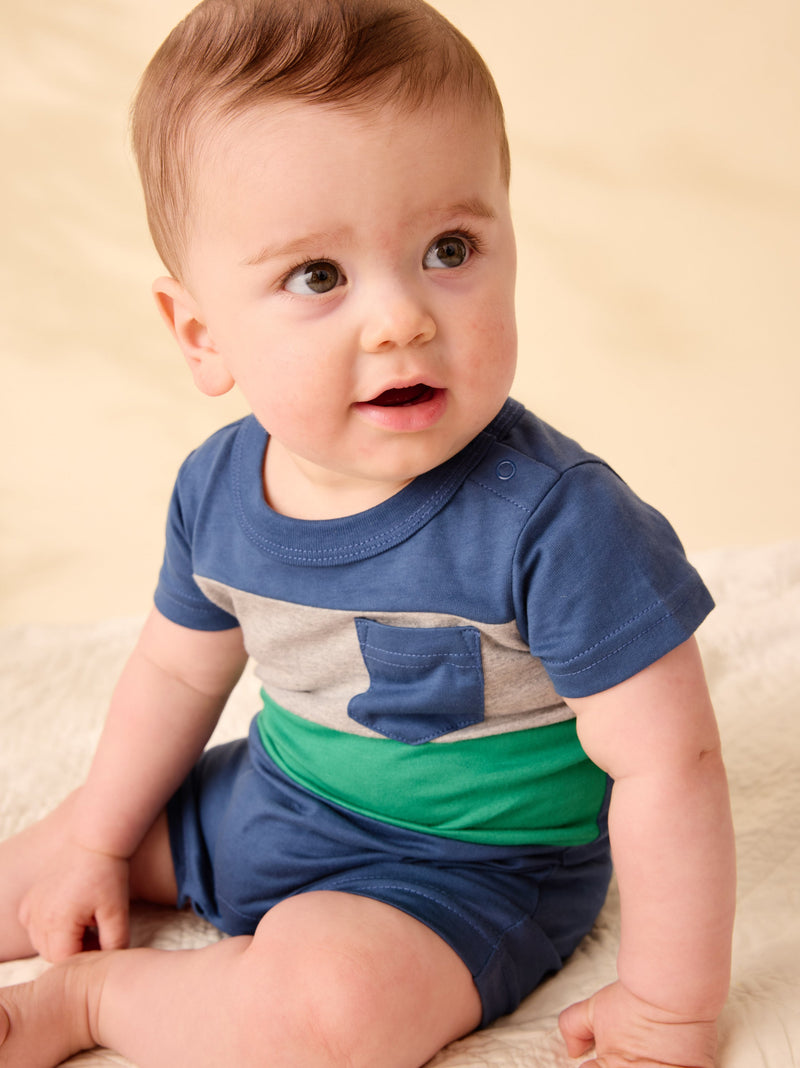 Colorblock Baby Romper in Naval Blue - View 2