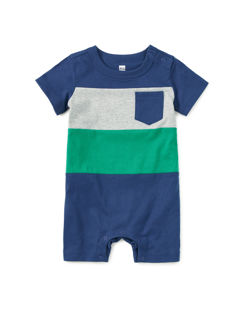 Colorblock Baby Romper in Naval Blue - View 1