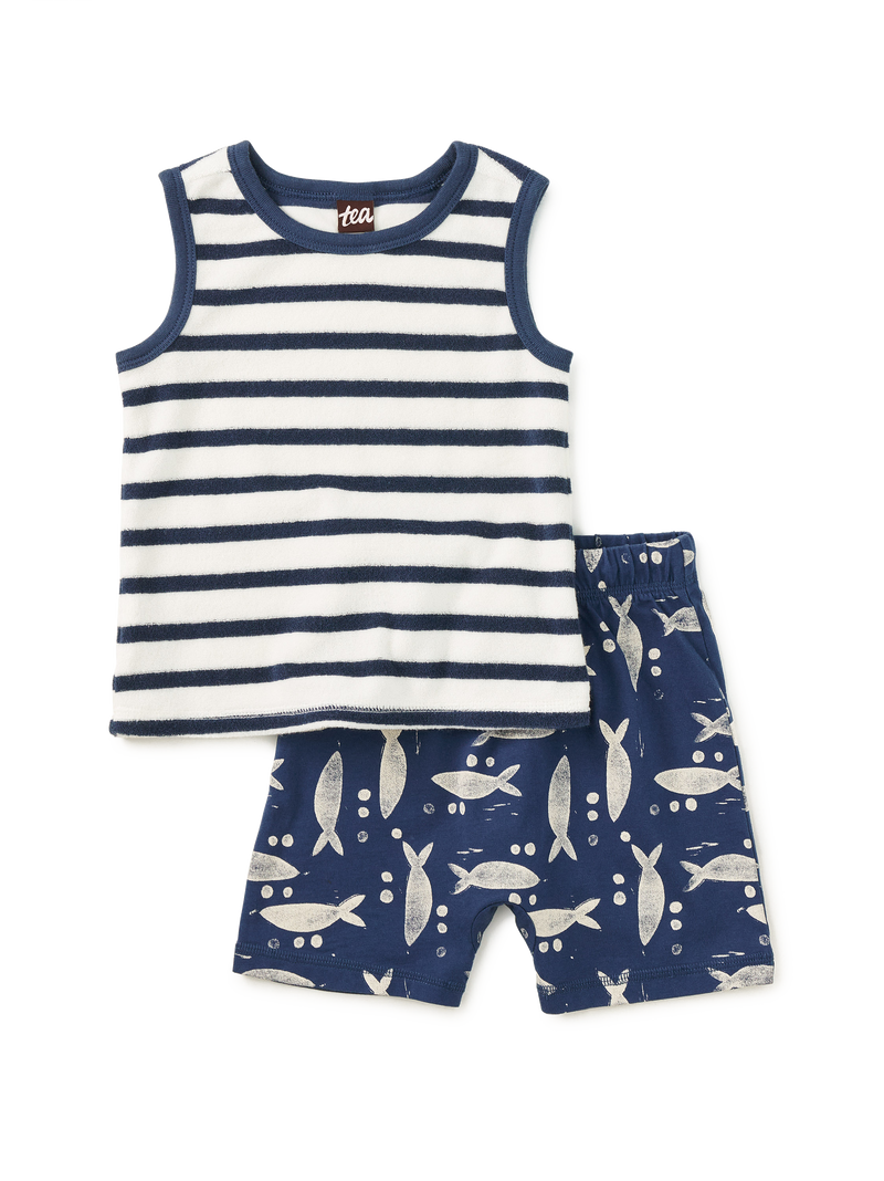 Tank &amp; Shorts Baby Set in Naval Blue - View 1