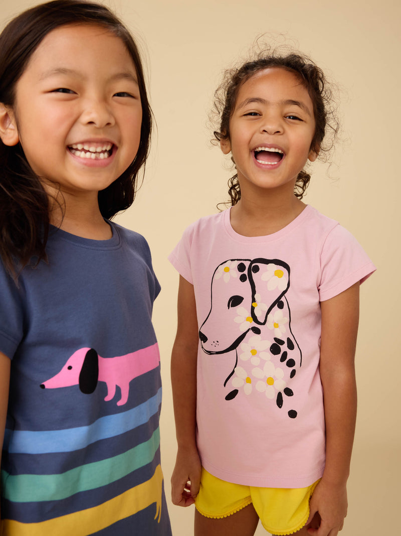 Flowery Dalmatian Graphic Tee in Honeysuckle Rose - View 2