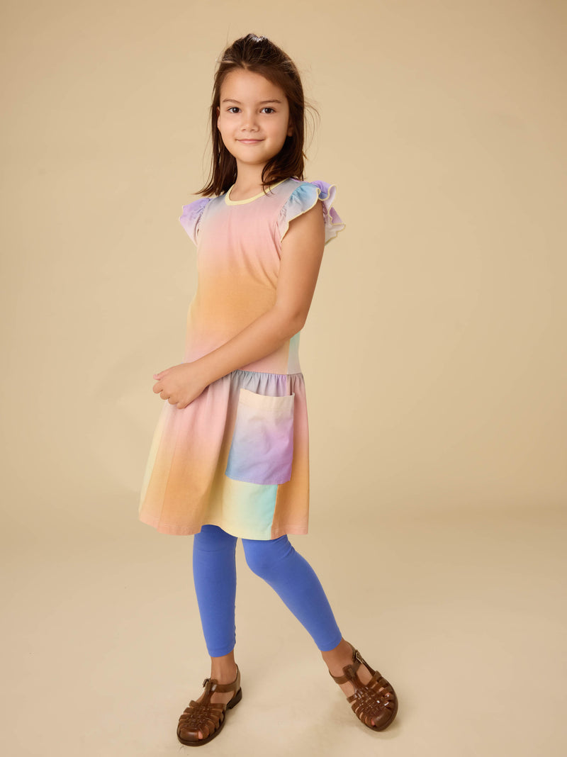 Flutter Sleeve Pocket Dress in Rainbow Gradient - View 2