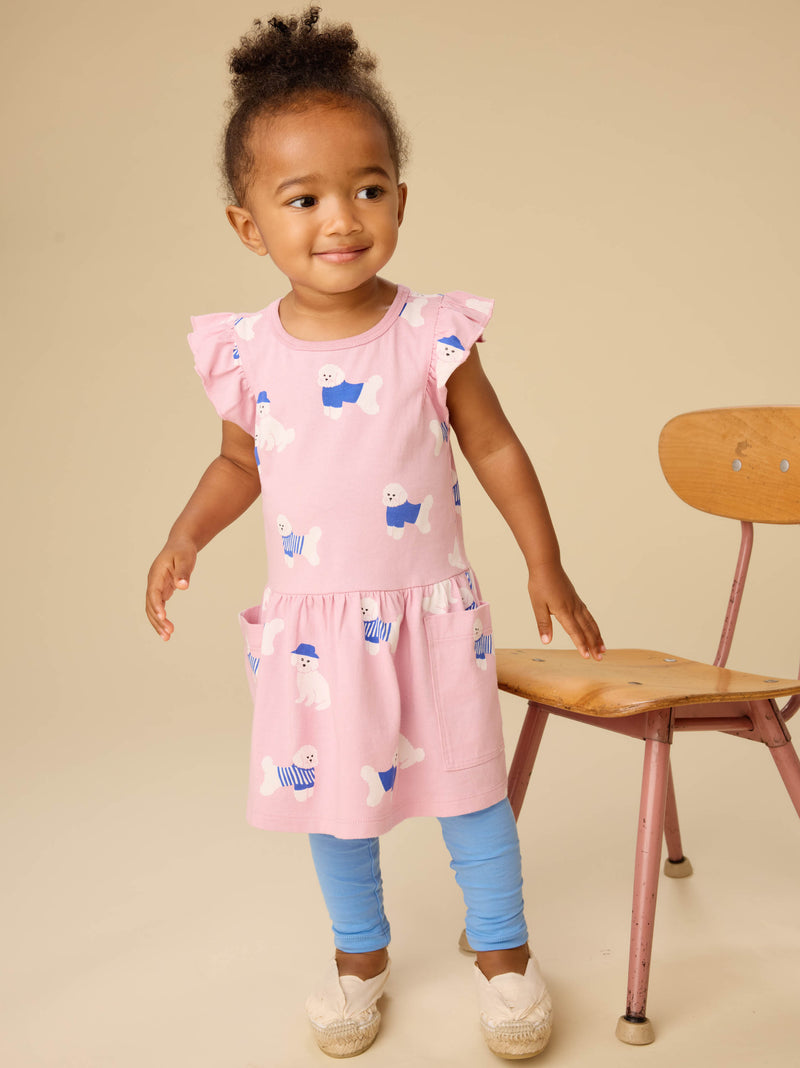Flutter Sleeve Pocket Dress in Spanish Water Dog - View 2