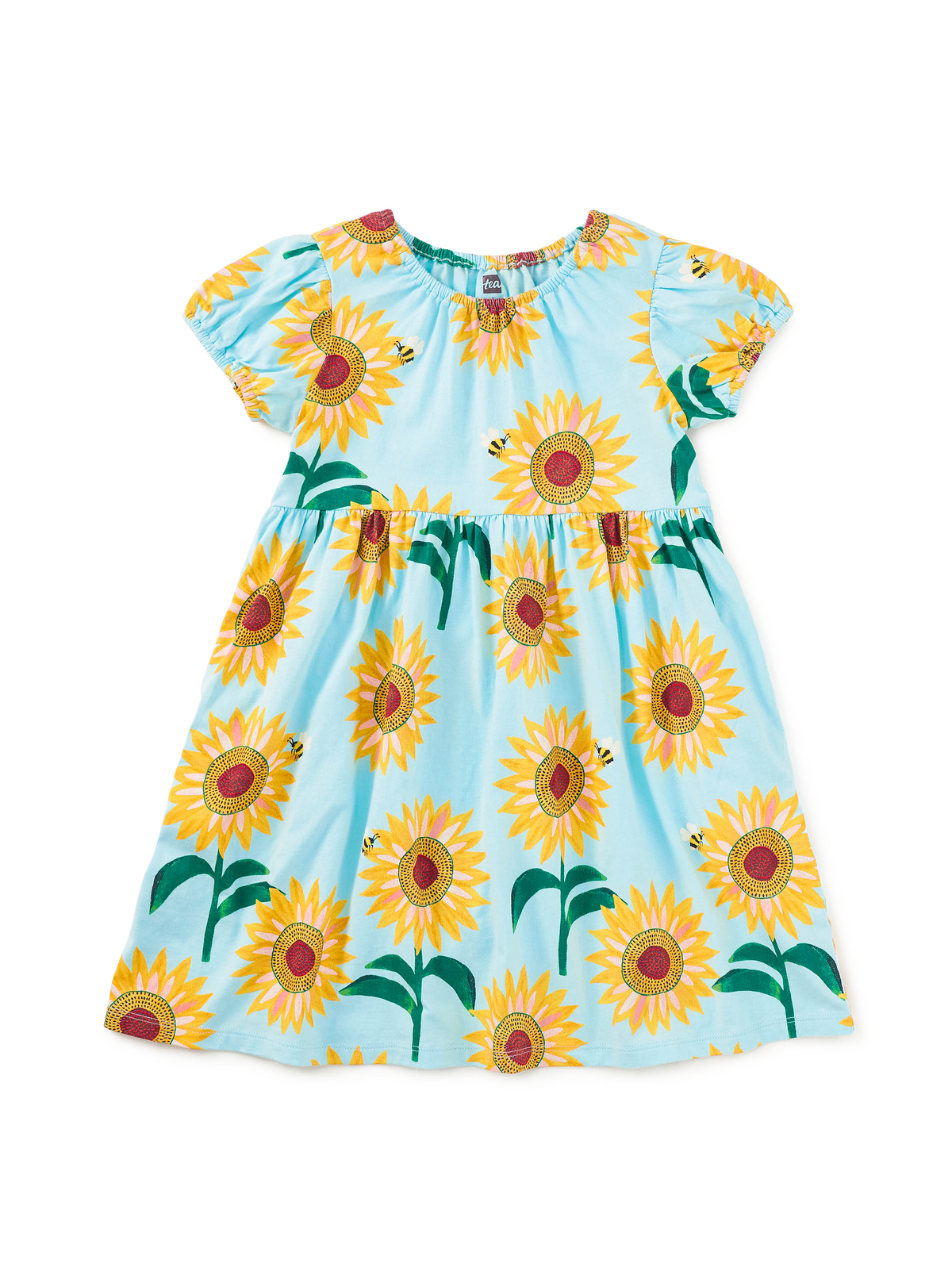 blue and yellow sunflower dress Tea Collection Puff Sleeve Empire Womens sizes XXS Toronto fashion DKNY by Donna Karan Size:dress size pants38