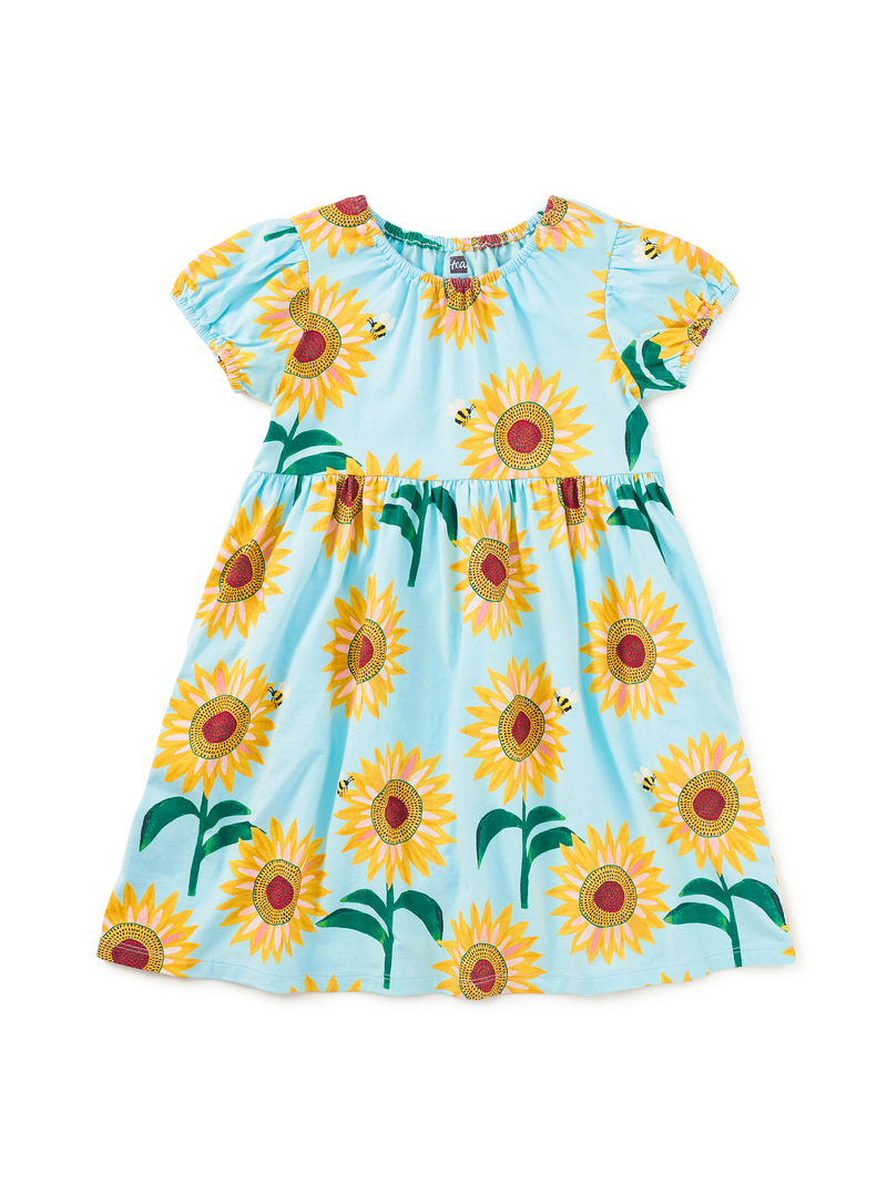 Puff Sleeve Empire Dress in Painted Sunflowers - View 1