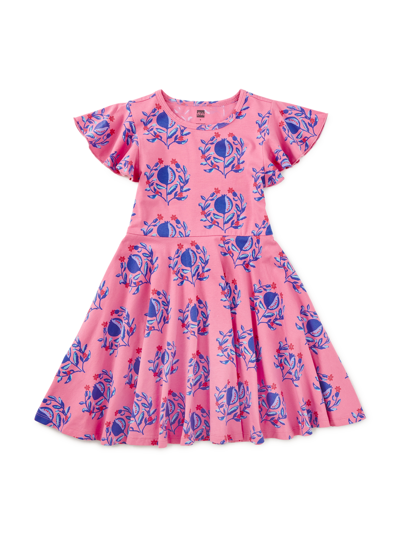 Flutter Sleeve Twirl Dress in Pomegranate Floral - View 1