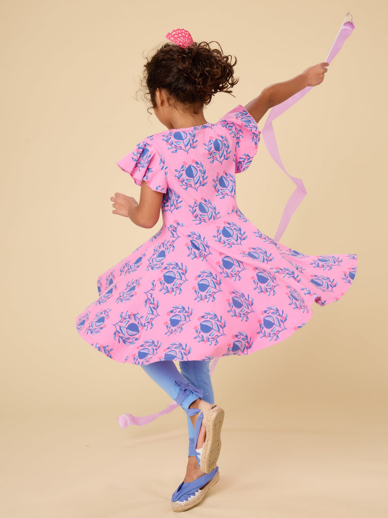 Flutter Sleeve Twirl Dress in Pomegranate Floral - View 2