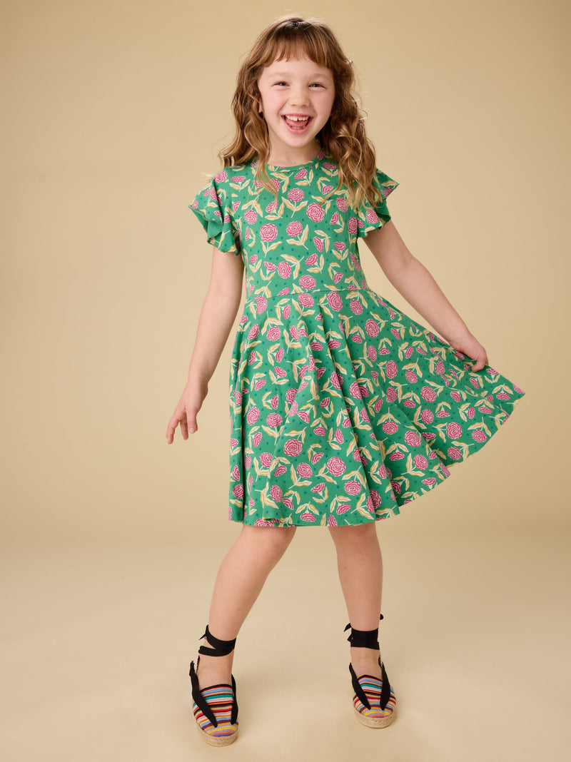 Flutter Sleeve Twirl Dress in Carnation Toss - View 2