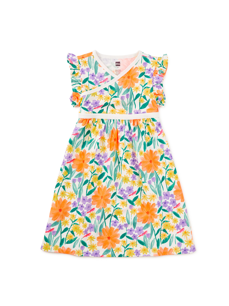 Wrap Neck Dress in Watercolor Floral - View 1