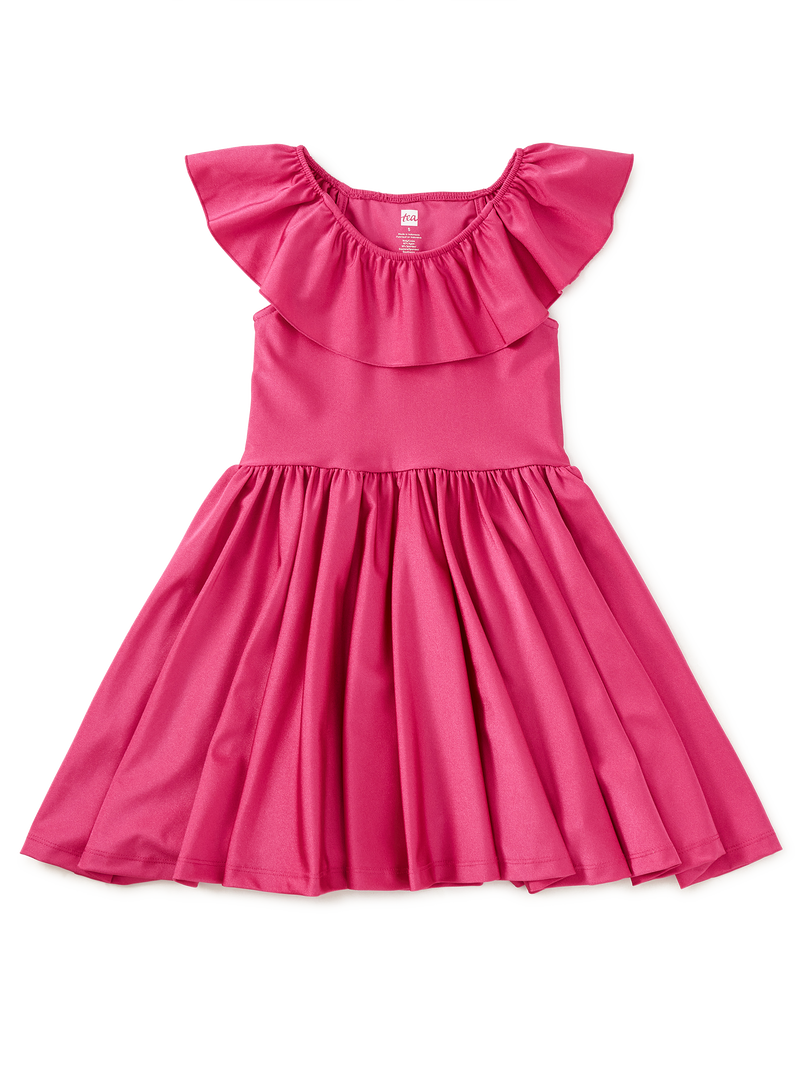 Shiny Ruffle Neck Dress in Fuchsia - View 1
