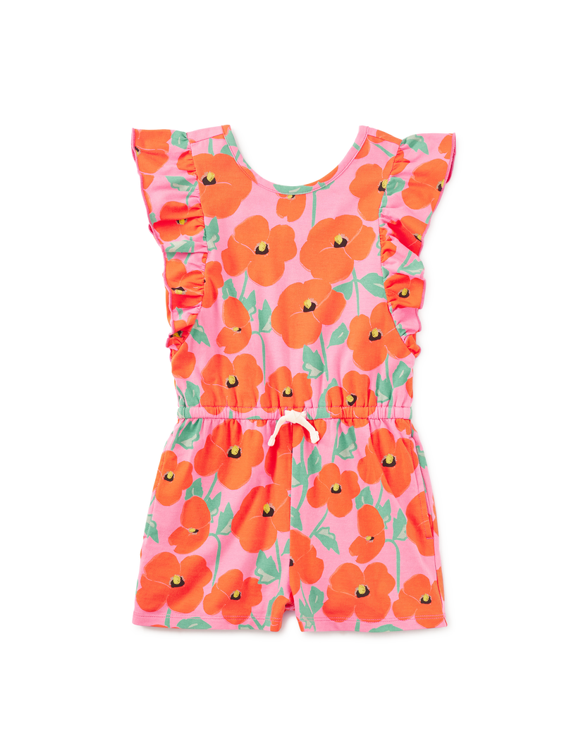 Flutter Sleeve Romper in Poppy Poppies - View 1