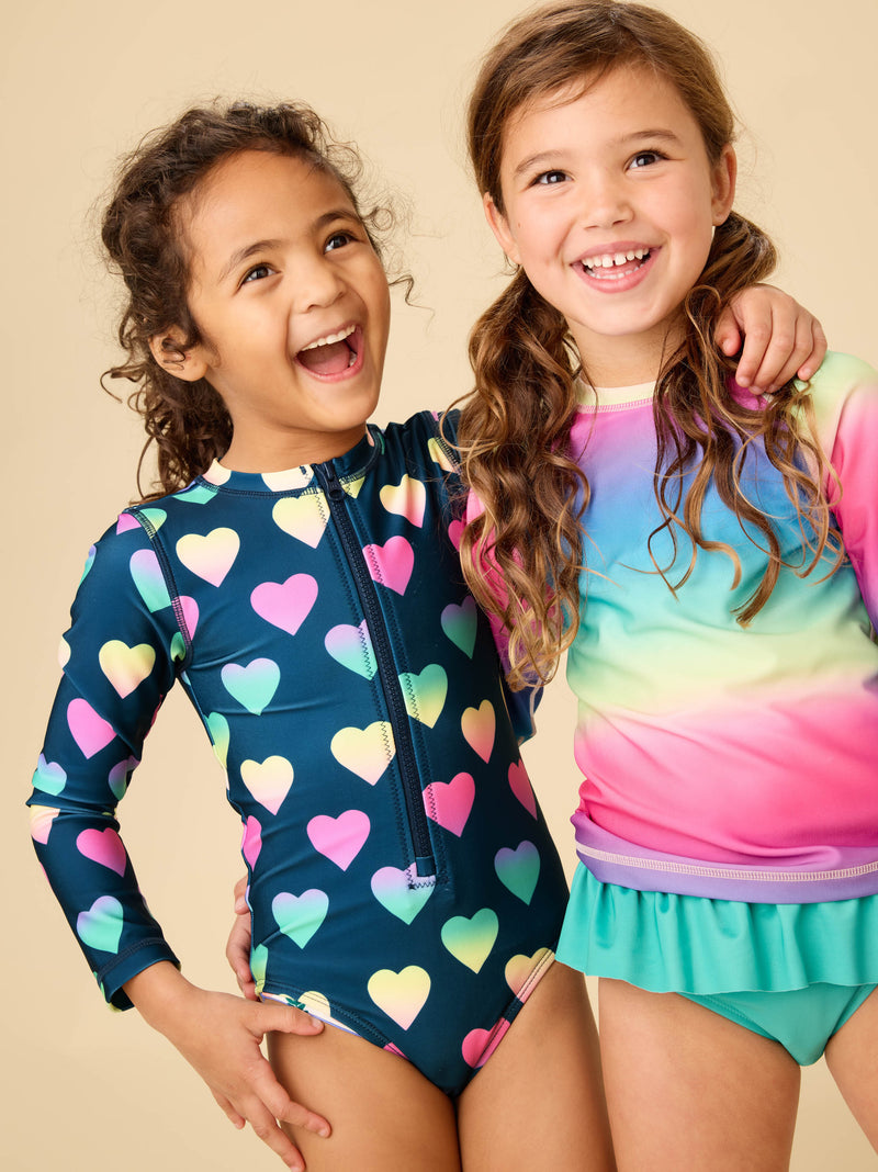 Long Sleeve One-Piece Swimsuit in Ombre Hearts - View 2