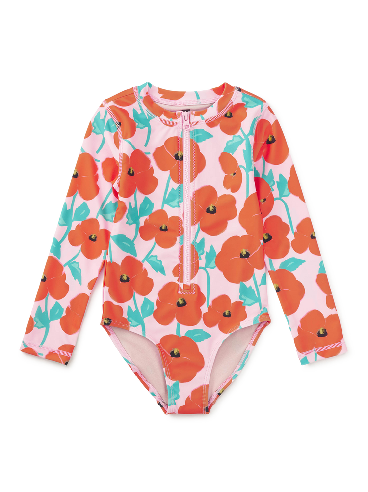 Girl Poppy Poppies Long Sleeve One-Piece Swimsuit | Tea Collection