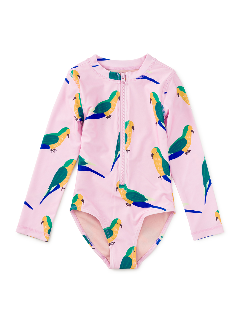 Long Sleeve One-Piece Swimsuit in Monk Parakeet - View 1