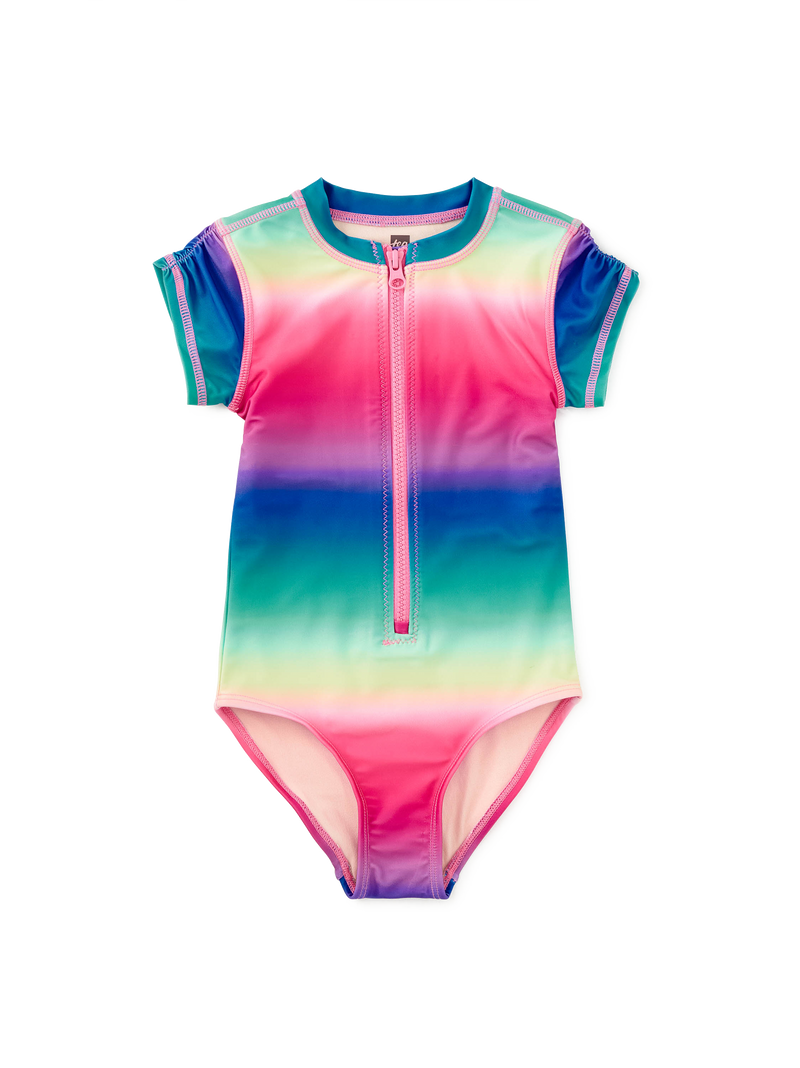 Rash Guard One-Piece Swimsuit in Rio De Janeiro Rainbow - View 1
