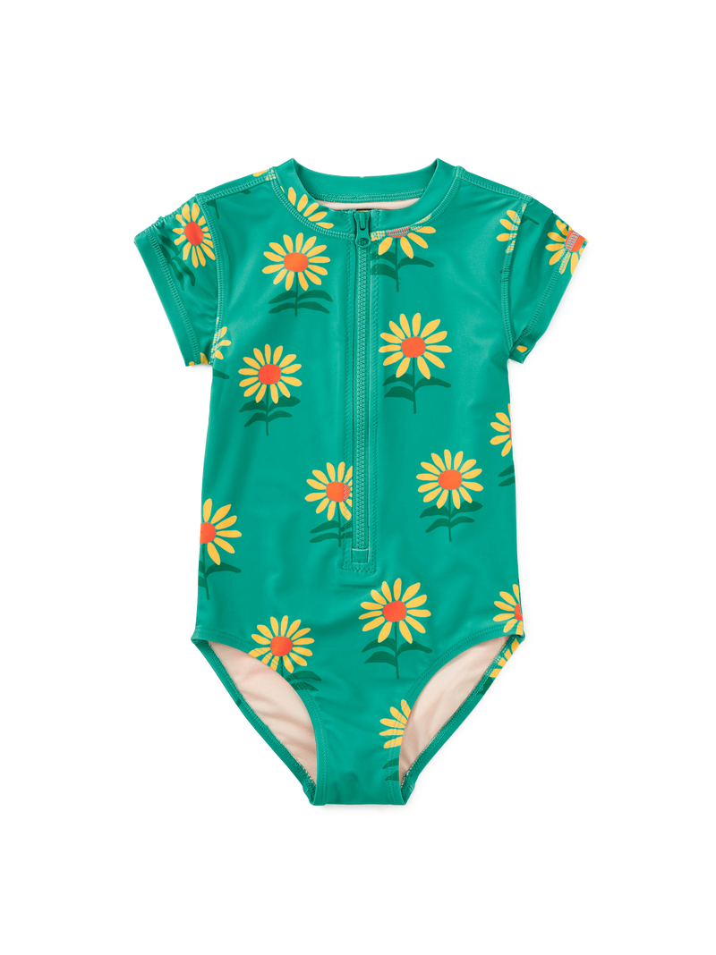 Rash Guard One-Piece Swimsuit in Sunflowers - View 1