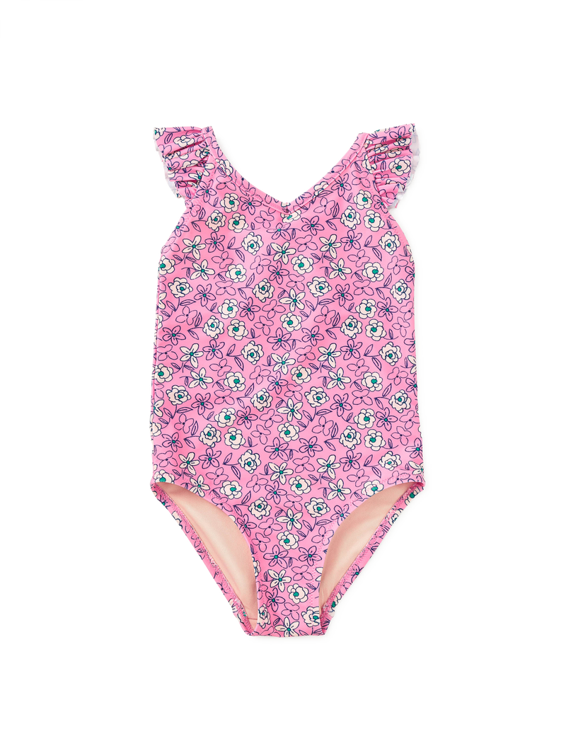 Ruffle One-Piece Swimsuit in Carnation Toss - View 1