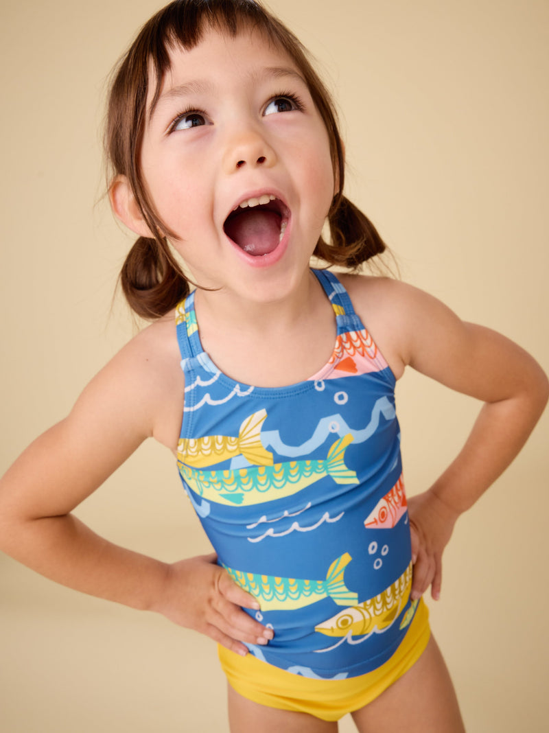 Cross Back Tankini Top in Sardinas Del Mar - View 2